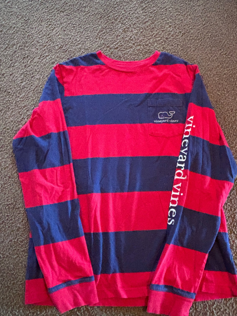Vineyard Vines Kids Red & Navy Stripe Top with Logo